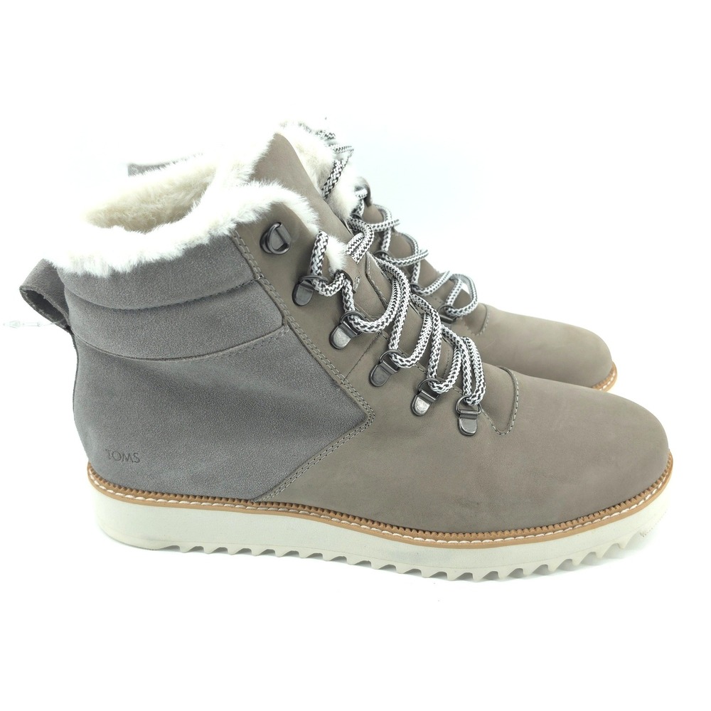 TOMS Mojave Boot Grey Water Resistant Suede Faux Fur Hiker Womens 12 NWOB